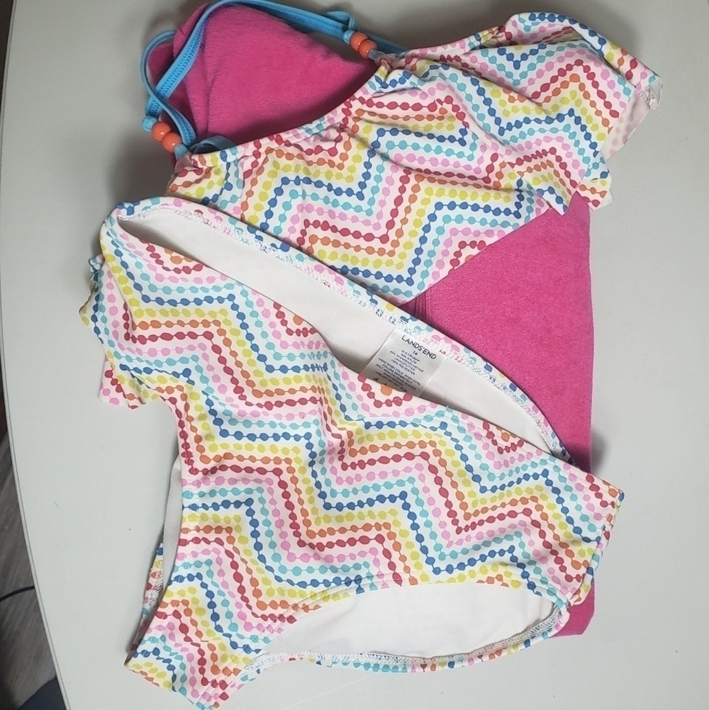 Lands' End Girl's 2 Piece Bikini Bundle with Cover Up-Size 14